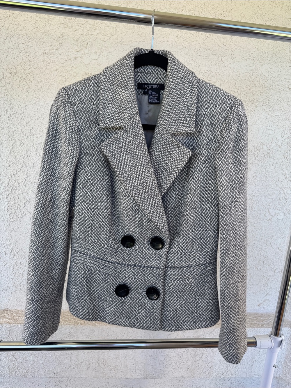 Etcetera Black and Gray Tweed Double-Breasted Blazer